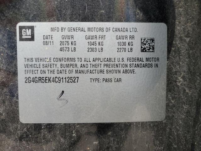 2G4GR5EK4C9112527 - 2012 BUICK REGAL BLACK photo 12