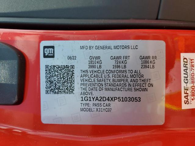 1G1YA2D4XP5103053 - 2023 CHEVROLET CORVETTE STINGRAY 1LT RED photo 12