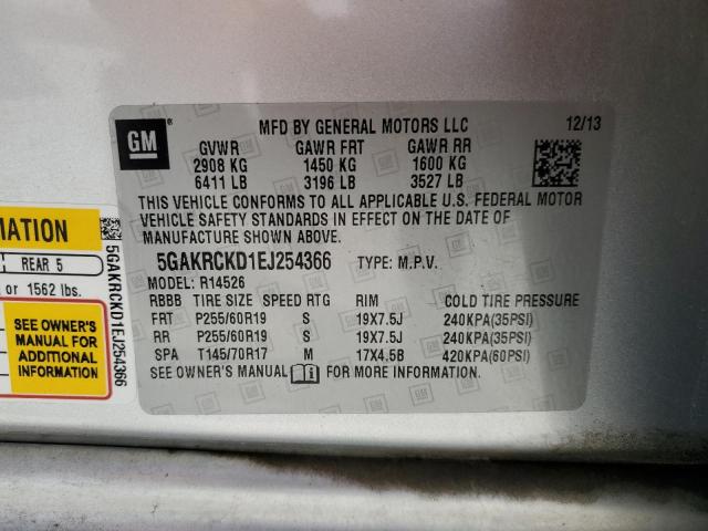 5GAKRCKD1EJ254366 - 2014 BUICK ENCLAVE SILVER photo 13