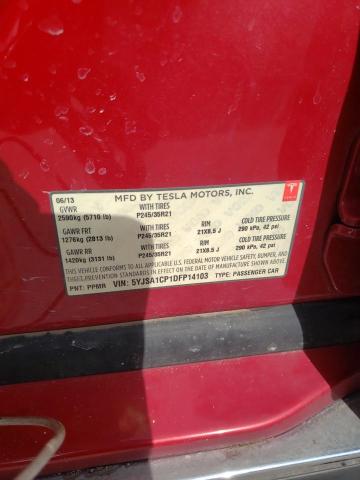 5YJSA1CP1DFP14103 - 2013 TESLA MODEL S წითელი ფოტო 12