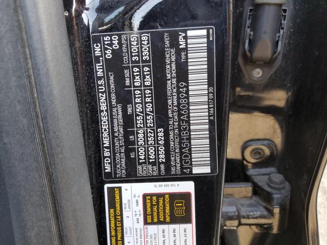 4JGDA5HB3FA608949 - 2015 MERCEDES-BENZ ML 350 4MATIC BLACK photo 13