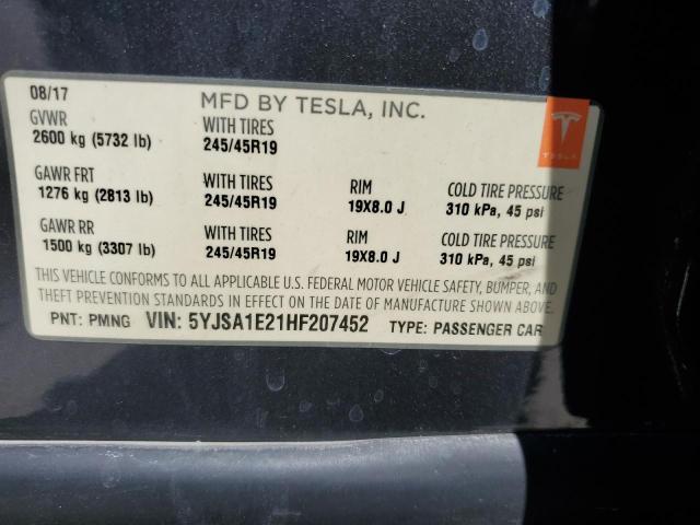 5YJSA1E21HF207452 - 2017 TESLA MODEL S GRAY photo 12