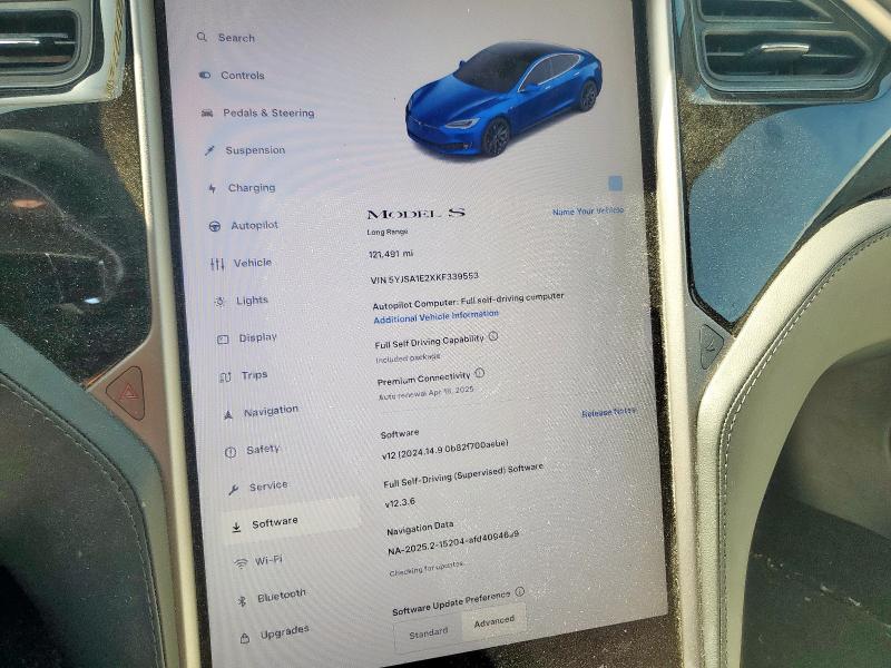 5YJSA1E2XKF339553 - 2019 TESLA MODEL S BLUE photo 9