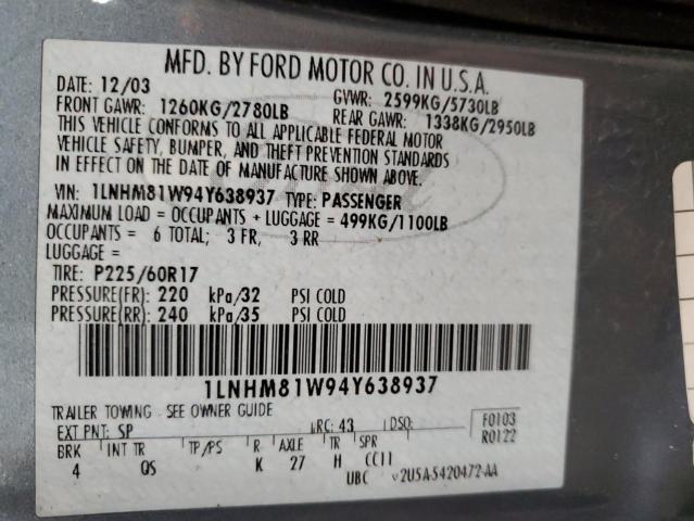 1LNHM81W94Y638937 - 2004 LINCOLN TOWN CAR EXECUTIVE GRAY photo 12