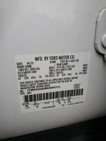 1FM5K8AB8MGB46315 - 2021 FORD EXPLORER POLICE INTERCEPTOR 白色 照片 13