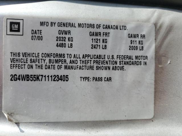 2G4WB55K711123405 - 2001 BUICK REGAL LS 银色 照片 12