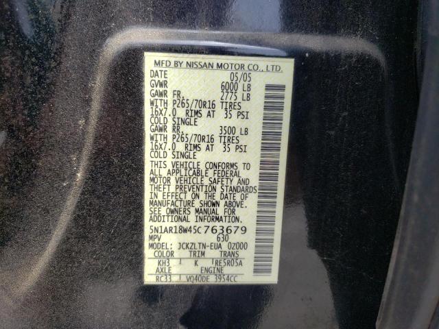 5N1AR18W45C763679 - 2005 NISSAN PATHFINDER LE შავი ფოტო 10