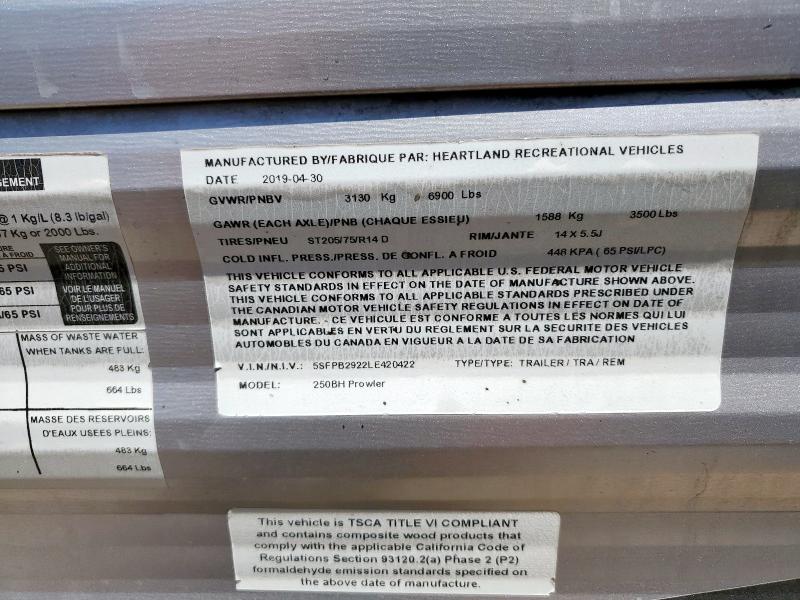 5SFPB2922LE420422 - 2020 HEARTLAND PROWLER 灰色 照片 10