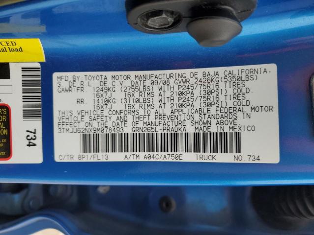 3TMJU62NX9M078493 - 2009 TOYOTA TACOMA DOUBLE CAB PRERUNNER BLUE photo 12