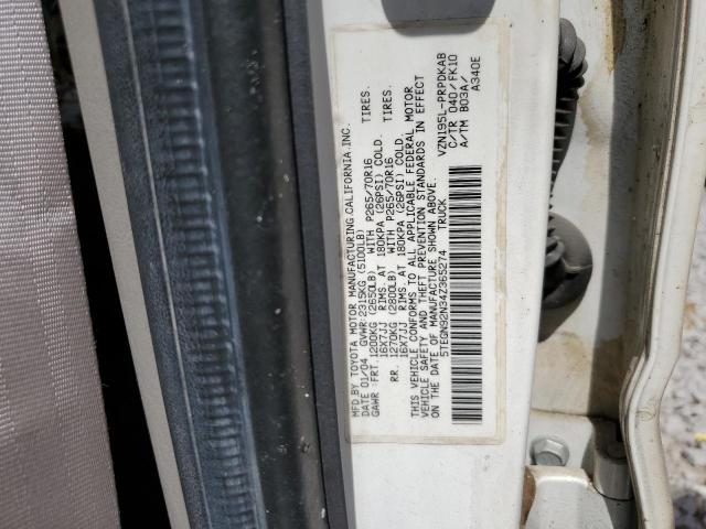 5TEGN92N34Z365274 - 2004 TOYOTA TACOMA DOUBLE CAB PRERUNNER WHITE photo 12