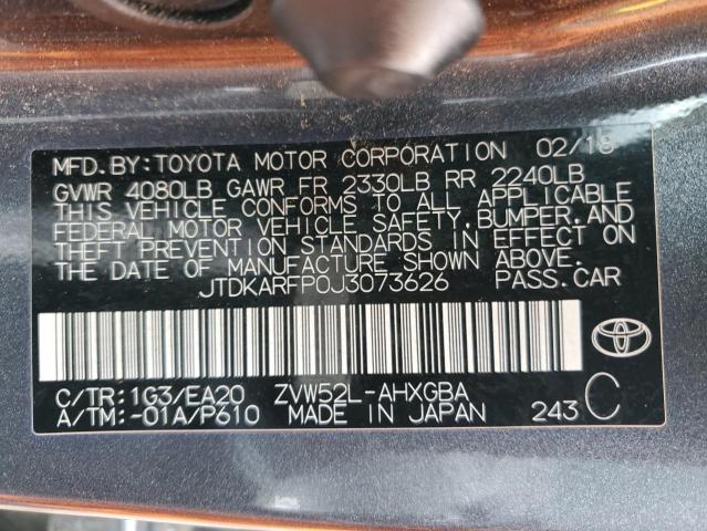 JTDKARFP0J3073626 - 2018 TOYOTA PRIUS PRIM 石墨色 照片 12