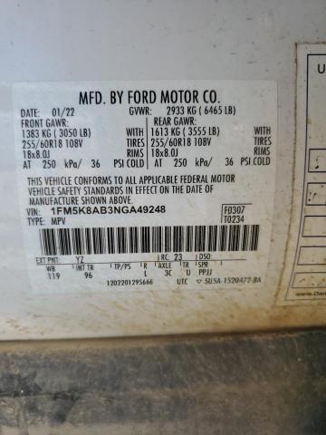 1FM5K8AB3NGA49248 - 2022 FORD EXPLORER POLICE INTERCEPTOR 白色 照片 13