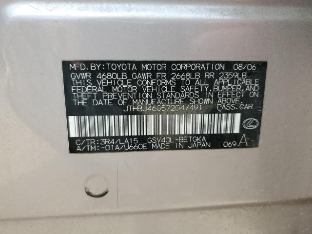 JTHBJ46G572047491 - 2007 LEXUS ES 350 SILVER photo 12