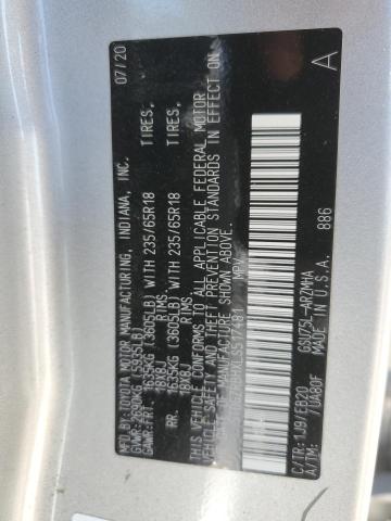 5TDGZRBHXLS517481 - 2020 TOYOTA HIGHLANDER XLE 银色 照片 13