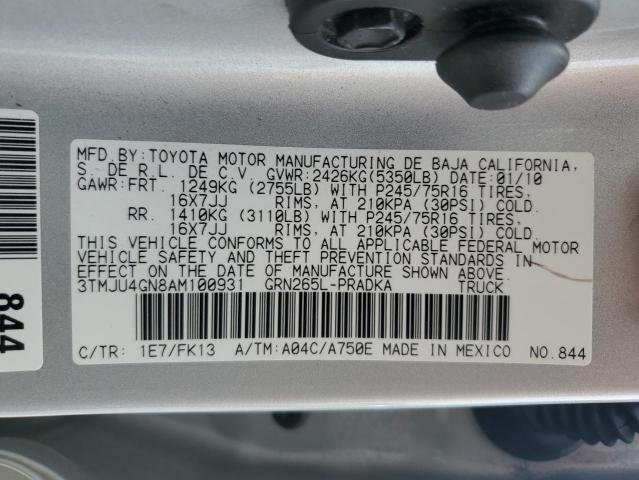 3TMJU4GN8AM100931 - 2010 TOYOTA TACOMA DOUBLE CAB PRERUNNER GRAY photo 12