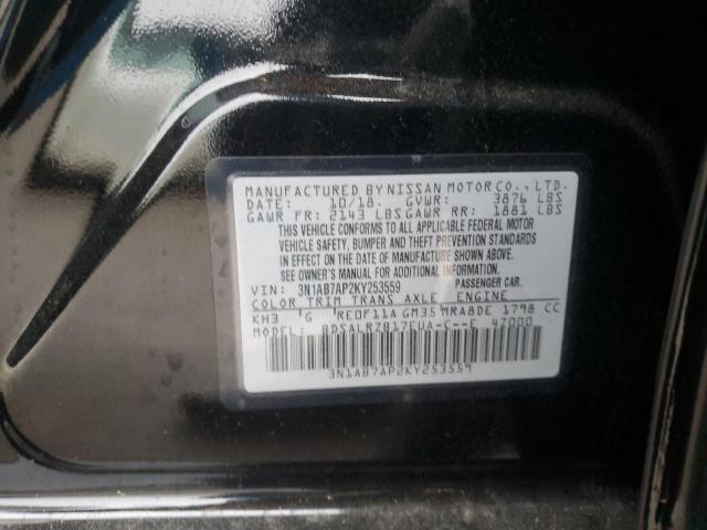 3N1AB7AP2KY253559 - 2019 NISSAN SENTRA S 黑色 照片 12