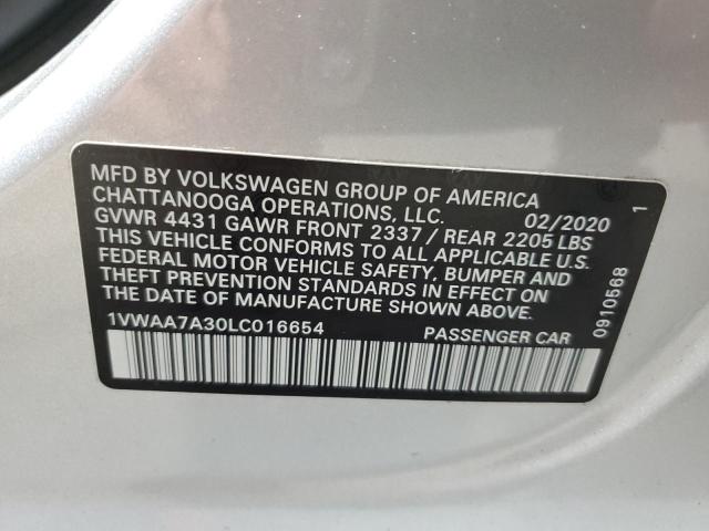 1VWAA7A30LC016654 - 2020 VOLKSWAGEN PASSAT S ვერცხლისფერი ფოტო 13