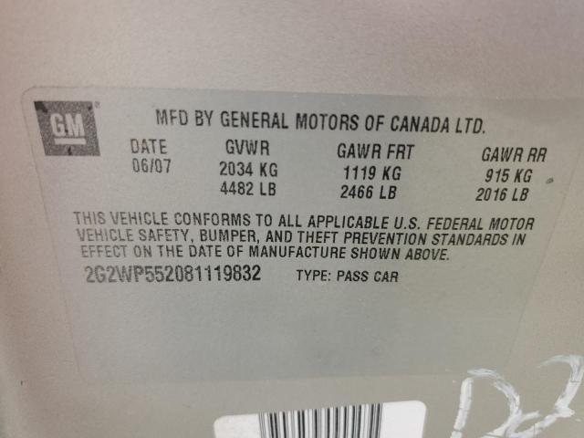 2G2WP552081119832 - 2008 PONTIAC GRAND PRIX 银色 照片 12