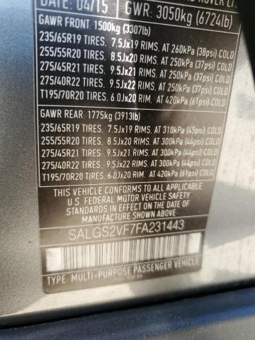 SALGS2VF7FA231443 - 2015 LAND ROVER RANGE ROVER HSE GRAY photo 14