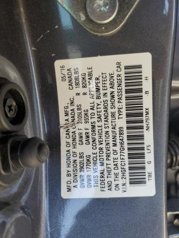 2HGFC1F77GH647899 - 2016 HONDA CIVIC EXL GRAY photo 12