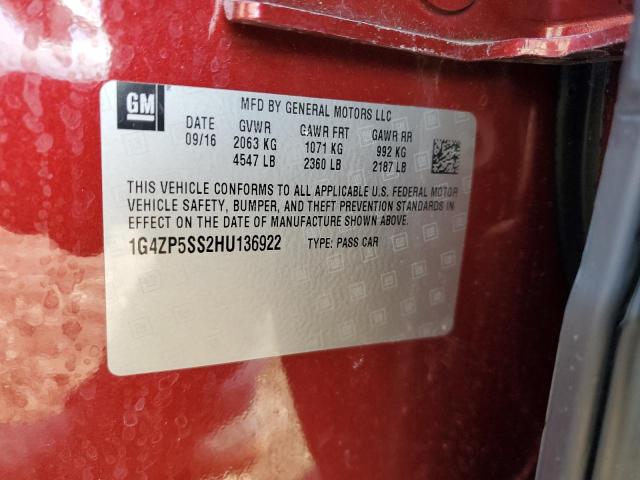 1G4ZP5SS2HU136922 - 2017 BUICK LACROSSE ESSENCE BURGUNDY photo 12