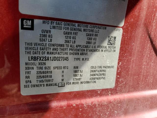 LRBFX2SA1JD027045 - 2018 BUICK ENVISION ESSENCE Կարմիր լուսանկար 14