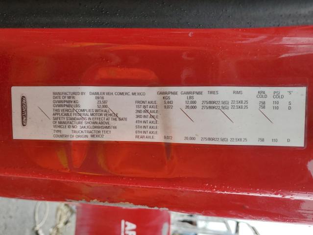 3AKJGLDR6HSM5744 - 2017 FREIGHTLINER CASCADIA RED photo 10