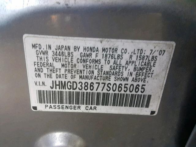 JHMGD38677S065065 - 2007 HONDA FIT S  照片 10