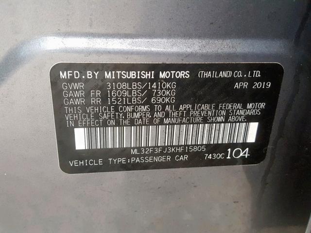 ML32F3FJ3KHF15805 - 2019 MITSUBISHI MIRAGE G4 ES  foto 10