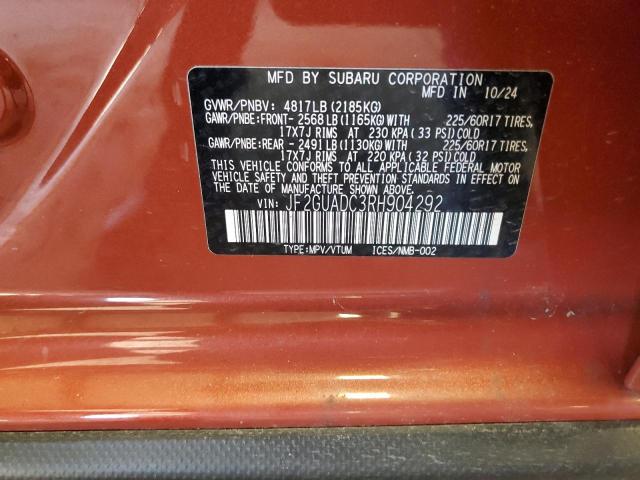JF2GUADC3RH904292 - 2024 SUBARU CROSSTREK PREMIUM ORANGE photo 13