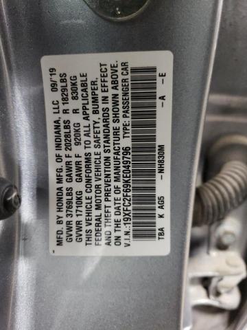 19XFC2F69KE049796 - 2019 HONDA CIVIC LX SILVER photo 12