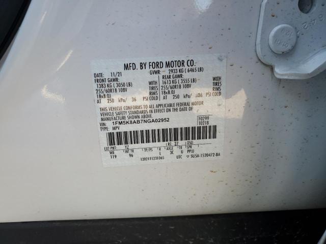 1FM5K8AB7NGA02952 - 2022 FORD EXPLORER POLICE INTERCEPTOR Weiß Foto 13