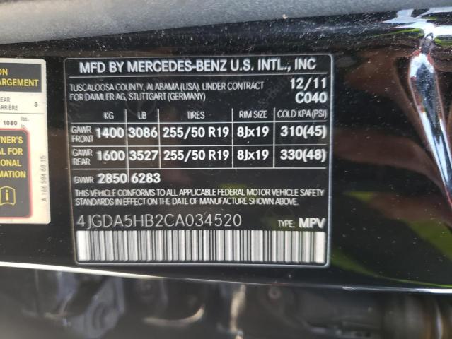 4JGDA5HB2CA034520 - 2012 MERCEDES-BENZ ML 350 4MATIC BLACK photo 13