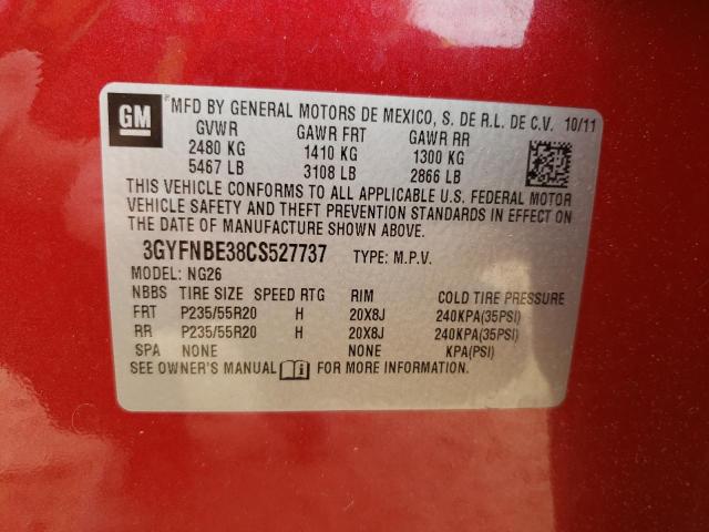 3GYFNBE38CS527737 - 2012 CADILLAC SRX PERFORMANCE COLLECTION Czerwony zdjęcie 12