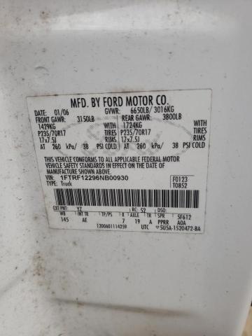 1FTRF12296NB00930 - 2006 FORD F150 WHITE photo 10