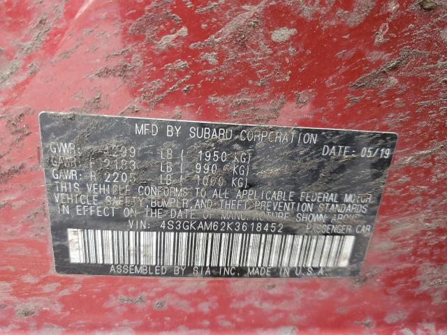 4S3GKAM62K3618452 - 2019 SUBARU IMPREZA SPORT RED photo 12