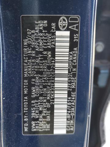 2T1KR32EX7C672947 - 2007 TOYOTA COROLLA MA XR BLUE photo 12