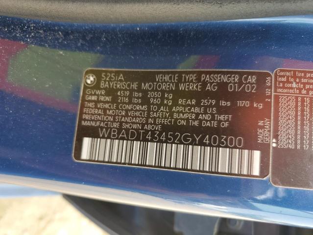 WBADT43452GY40300 - 2002 BMW 5 SERIES I AUTOMATIC BLUE photo 12