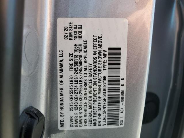 5FNYF5H54LB022166 - 2020 HONDA PILOT EXL SILVER photo 13