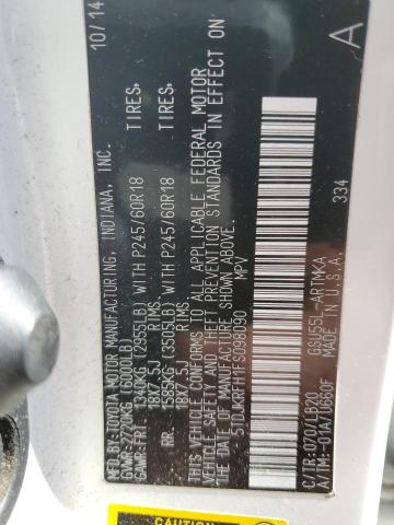 5TDJKRFH1FS098090 - 2015 TOYOTA HIGHLANDER XLE WHITE photo 14