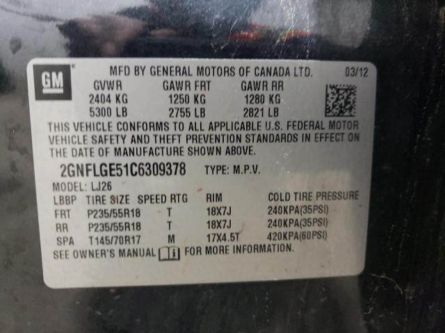 2GNFLGE51C6309378 - 2012 CHEVROLET EQUINOX LTZ BLACK photo 12