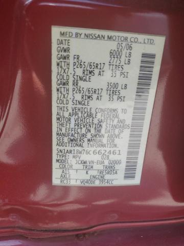 5N1AR18W76C662461 - 2006 NISSAN PATHFINDER LE 红色 照片 12