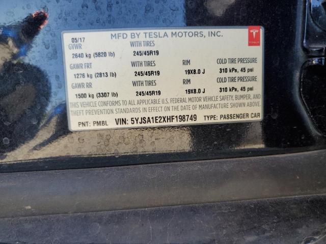 5YJSA1E2XHF198749 - 2017 TESLA MODEL S BLACK photo 13