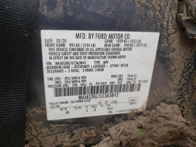MAJ6S3GL1LC363843 - 2020 FORD ECOSPORT SE ნაცრისფერი ფოტო 14
