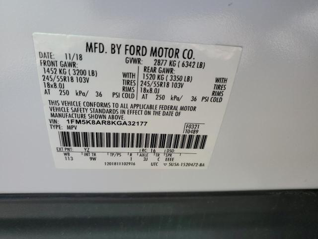 1FM5K8AR8KGA32177 - 2019 FORD EXPLORER POLICE INTERCEPTOR Ақ фото 14