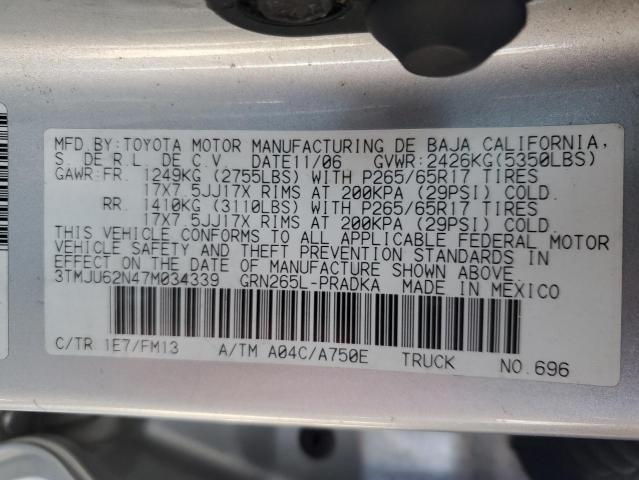 3TMJU62N47M034339 - 2007 TOYOTA TACOMA DOUBLE CAB PRERUNNER SILVER photo 12