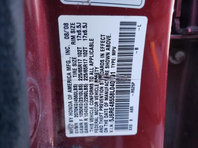 5J6RE48558L040191 - 2008 HONDA CR-V EX BURGUNDY photo 13