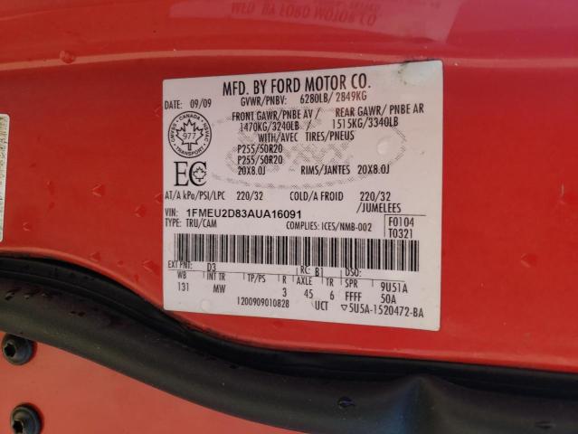 1FMEU2D83AUA16091 - 2010 FORD EXPLORER S LIMITED RED photo 12