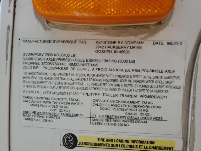 4YDT24524BX412289 - 2011 KEYSTONE PASSPORT WHITE photo 10