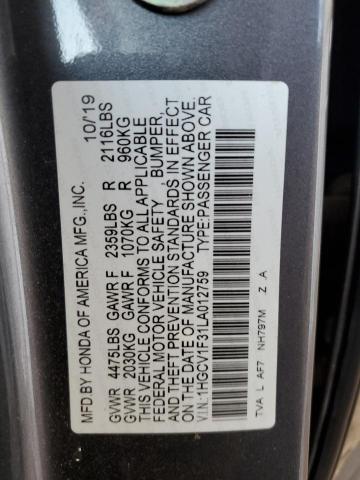 1HGCV1F31LA012759 - 2020 HONDA ACCORD SPORT GRAY photo 13